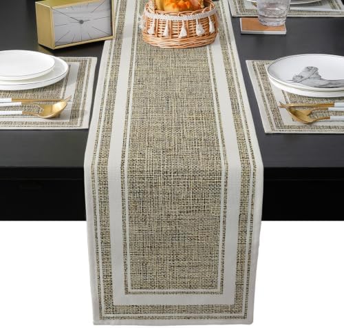 Rustic Linen Texture Table Runner and Placemats Set of 6 Brown Classic