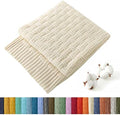 TREELY 100% Cotton Knitted Throw Blanket 50 x 60 Inches, Ivory White