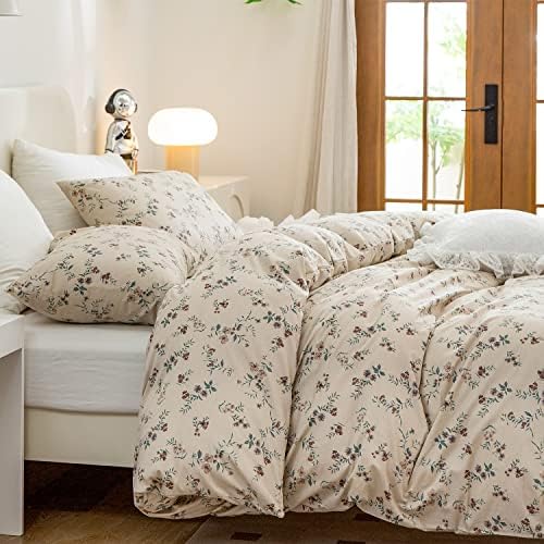 Floral Duvet Covers Queen Soft Cotton 3 Pieces Bedding Set Garden