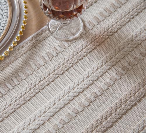 Caflife Light Khaki and Beige Woven Rustic Boho Table Runner 60 Inchs