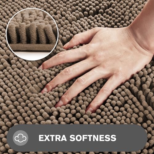 Taupe Bathroom Rugs Sets 2 Piece – Absorbent and Washable Bath Mat