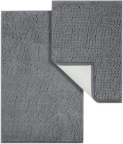 LINLA Bathroom Rugs Sets 2 Piece, Absorbent Soft Chenille Bath Mat