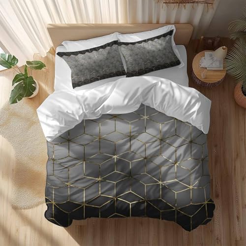 LooPoP Duvet Cover Set Queen SizeGrey Geometric Comforter Sets