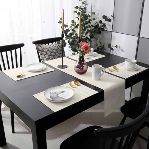 Colored Table Runner and Placemats Set of 6 Cream Colour Cotton Linen