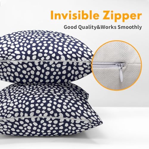 Navy Blue Cream Dots Pillow Covers 20x20 Inches Boho Design Polka Dot