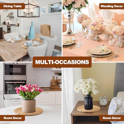 Round Woven Placemats - Boho Rattan Placemats Natural Water Hyacinth
