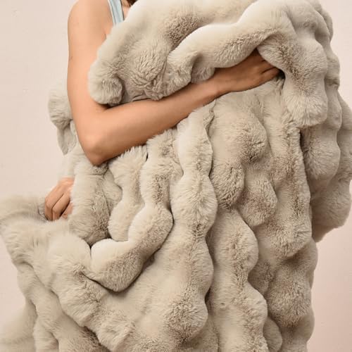 PHF Warm Faux Fur Twin Blanket, Ultra Soft Cozy, 60"x80", Oak