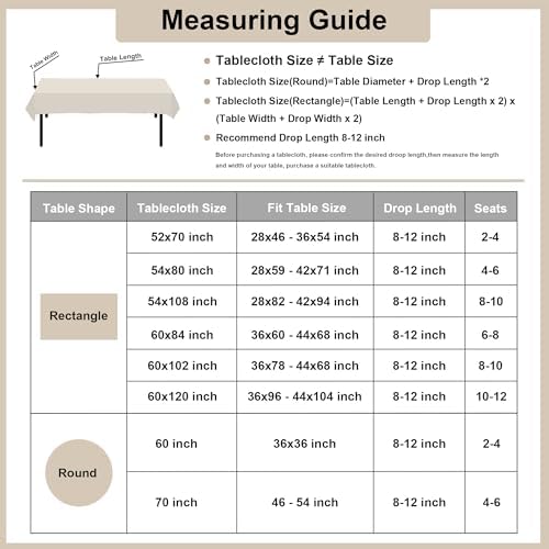 XWZO Champagne Faux Linen Tablecloth for Rectangle Tables - Wrinkle