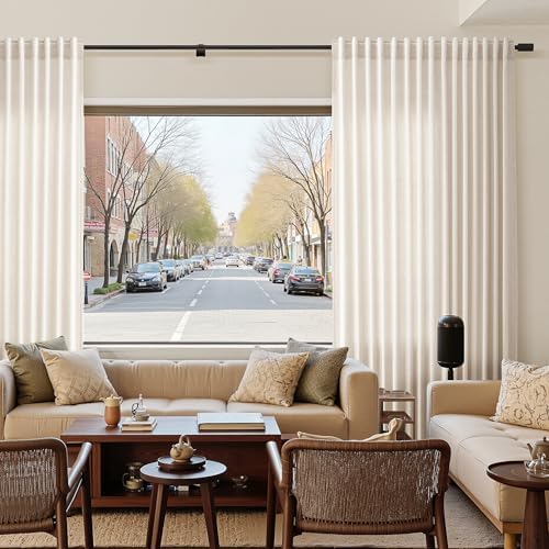 Nanspring Linen Curtains 84 Inch Long for Living Room Beige 2 Panels