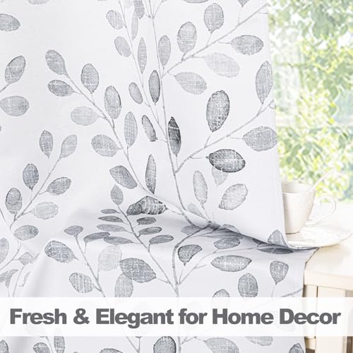 MYSKY HOME Grey Leaf Curtains 63 Inch Length for Bedroom Grommet 2