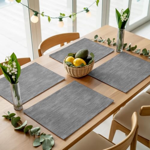 Ash Gray Placemats Set of 8, Boho Grey Solid Color Linen Weave Texture