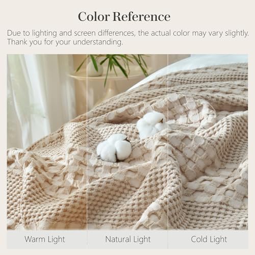 Cooling Waffle Throw Blanket, Cotton Bed Throws for Summer