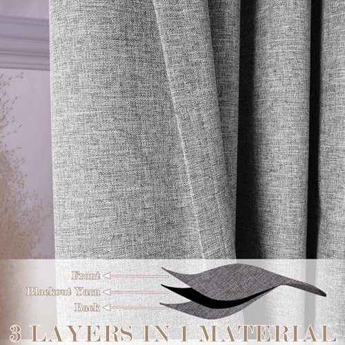 Fcosie Pinch Pleat Extra Long Linen Blackout Curtains 108 Inch Length