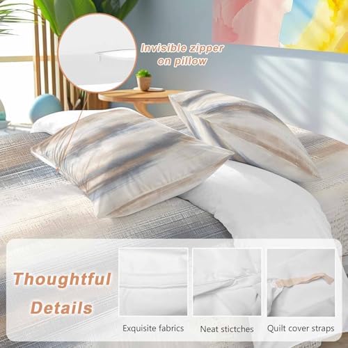 Beige Gray Duvet Cover Set Queen Size, Abstract Grunge Mottled Neutral