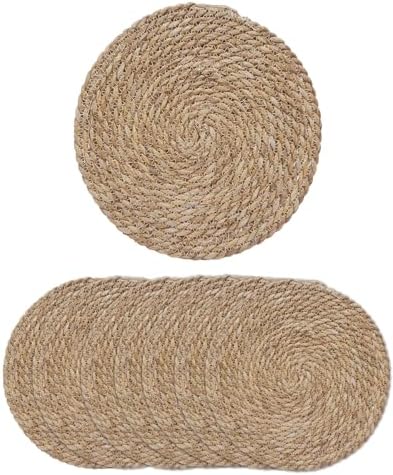 eZAKKA Woven Placemats Round Placemats Set of 8, 12 inch Rattan