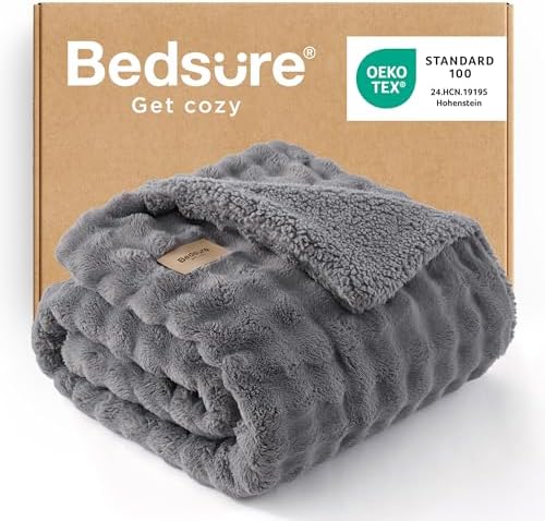 Bedsure GentleSoft Cloud Bubble Sherpa Throw Blanket for Couch, Fluffy