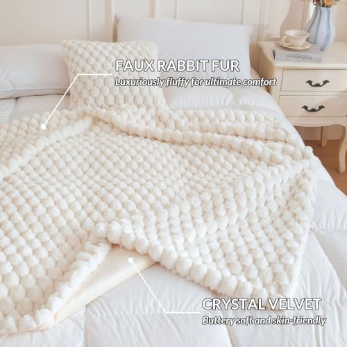 XeGe Luxury Bubble Fluffy Faux Rabbit Fur Large Blanket 60"x80", Beige