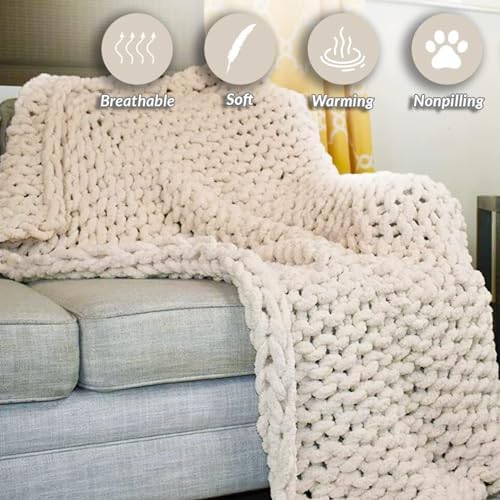 GOLD TEXTILES Chunky Knit Blanket Throw - 50"x60" - Plush Soft