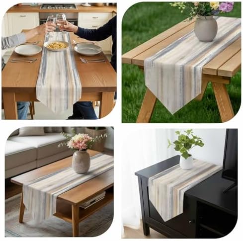 Beige Grey Table Runner Linen Burlap Table Runner 108 Inches Long