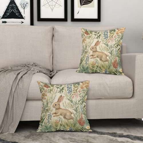 Spring Summer Pillow Covers 22x22 Inch Set of 2 Easter Bunny Floral