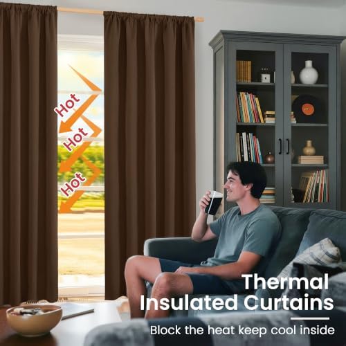 BGment Brown Linen Blackout Curtains 52X72 Inches Long for Living Room