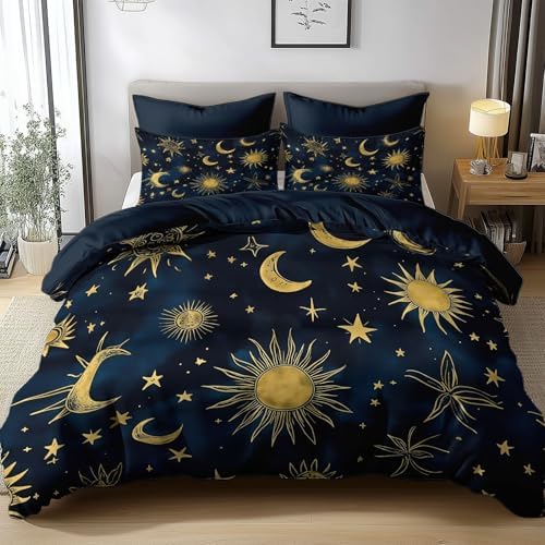 King Duvet Cover Set Hand Drawn Celestial Pattern Simple Soft