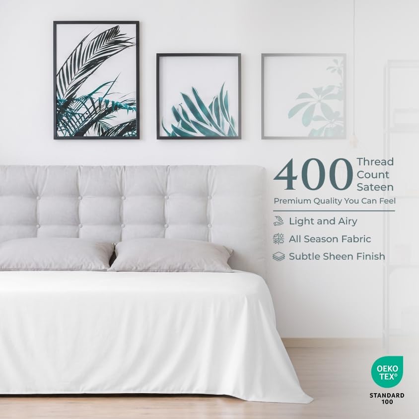 Royale Linens Queen Flat Sheet Only, Luxury Breathable Sateen Weave