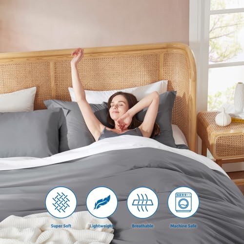 Nestl Grey Duvet Cover Twin XL, Soft 2-Piece Twin XL Set