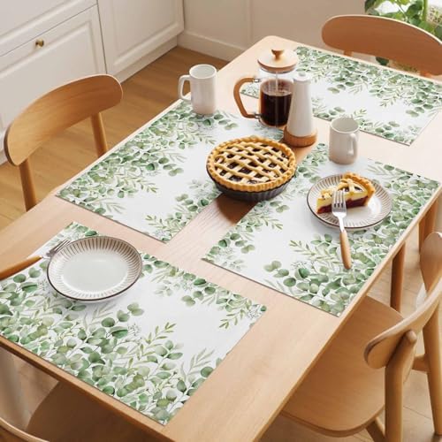 Placemats Set of 8, Light Green Eucalyptus Leaves Woven Placemat