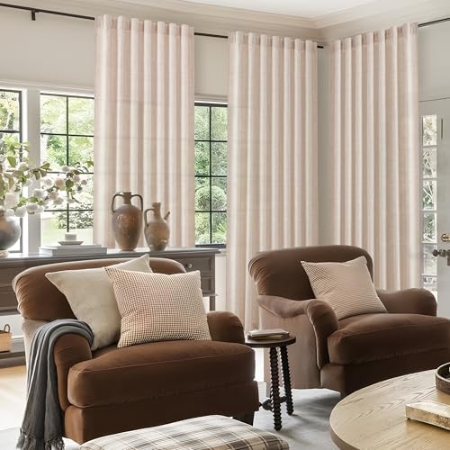 Thick Burlap Curtains 84 Inch Length 2 Panels for Living Room, Country