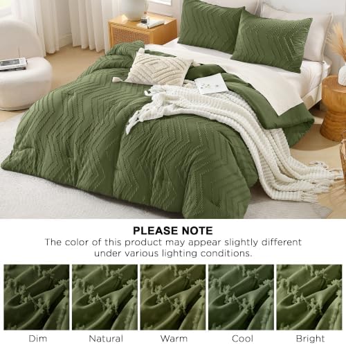 Andency Dark Olive Green Twin Comforter Set, 2 Pieces Boho Bedding Set