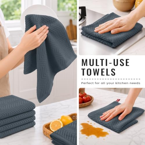Homaxy 12 Pack 100% Cotton Kitchen Towels and Dishcloths Set, Dark
