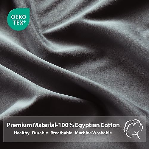 2-Pack Pure Cotton King Size Fitted Sheet, 600 Thread Count, Dark Grey
