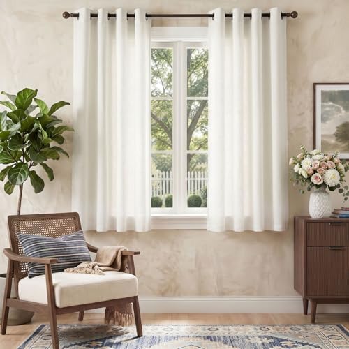 jinchan Faux Linen Curtains for Bedroom 63 inch Length Farmhouse Thick