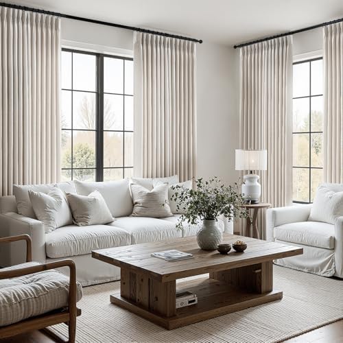 Oatmeal Linen Pinch Pleated Curtains 84 Inch 1 Panel Living Room