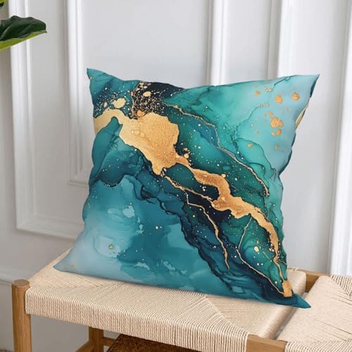 4 PCS Throw Pillow Covers 18x18 Inch, Gold Turquoise Marble Cushion