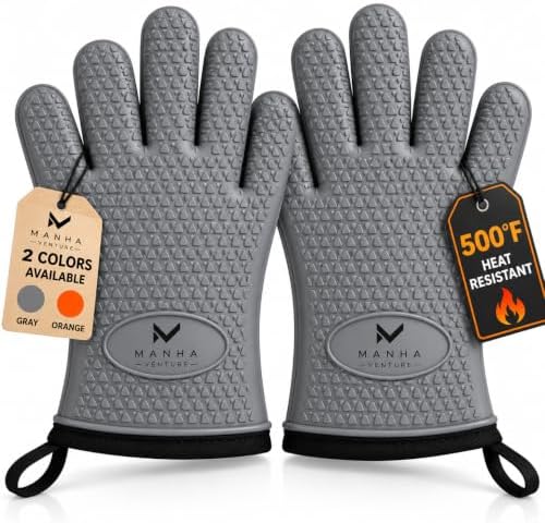 Silicone Oven Mitts, Five Fingers, Waterproof Non-Slip Oven Gloves