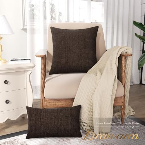 BRAWARM Chenille Throw Pillow Covers 20x20 Inches, Coffee, Pack of 2