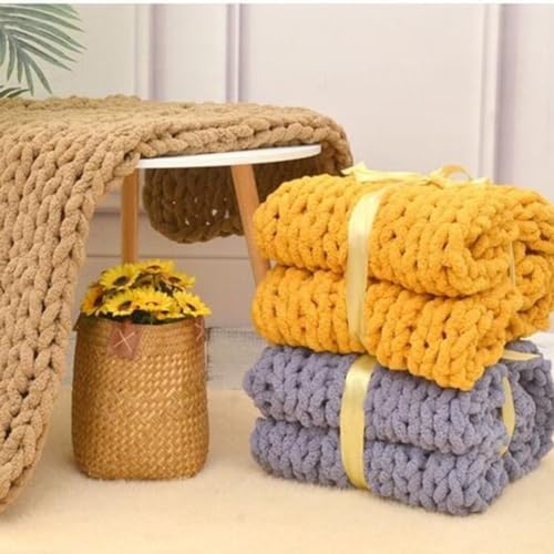 Luxury Chunky Knit Chenille Bed Blanket 50x60 Beige Large Knitted