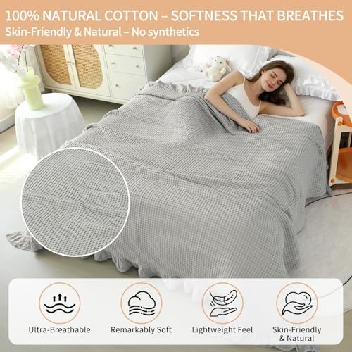 7ya 100% Cotton Queen Blanket, Light Brown, 90"x90"