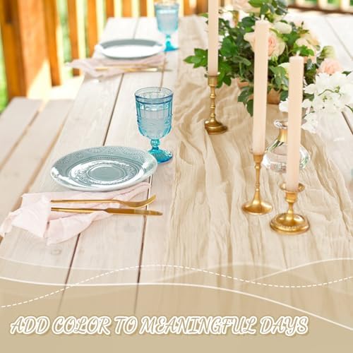 2 Pack Cheesecloth Table Runner, 120 Inch Beige Table Runner for Decor
