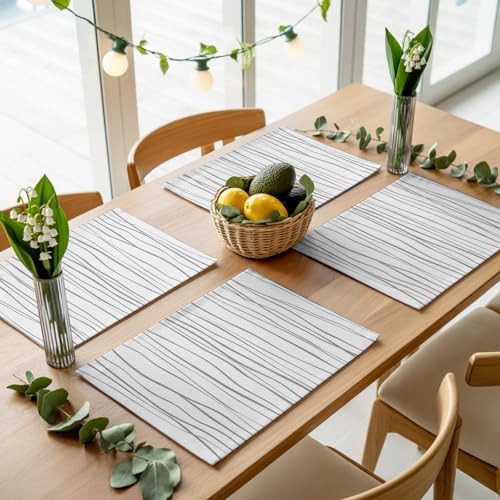Gray Placemats Set of 8, Cotton Linen Fabric Place Mats, Abstract