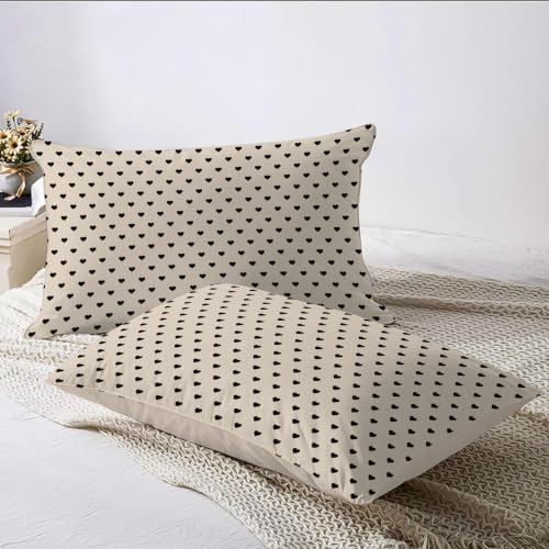 Beige Simple Little Heart Duvet Cover Set for Women Girls 3 Pcs Cute
