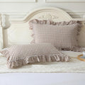Mywinlle Taupe/White Plaid Ruffle Pillow Shams King Size Set of