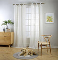 MIUCO Semi Sheer Curtains Poly Linen Textured Solid Grommet Curtains