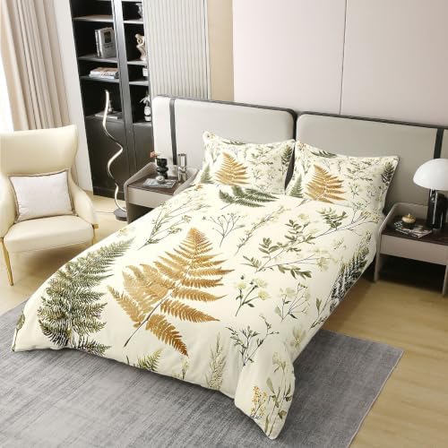 Feelyou Leaves Floral Duvet Cover 100% Cotton Queen Size