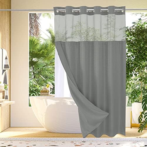 Gibelle No Hook Waffle Weave Shower Curtain with Snap-in Fabric Liner