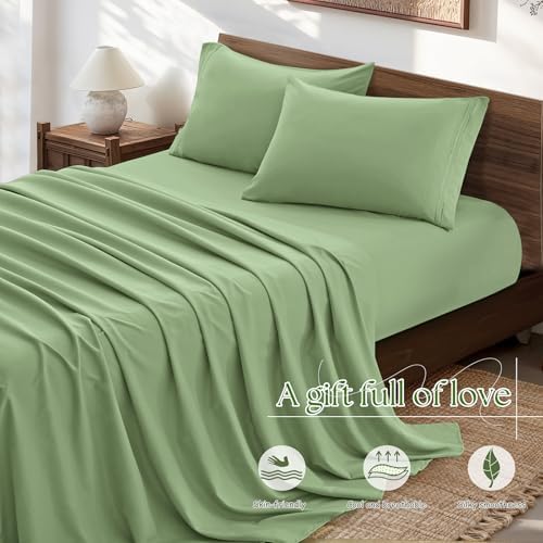 Vonty Full Sage Green 1800 Thread Count Microfiber Sheet Set, 4-Piece