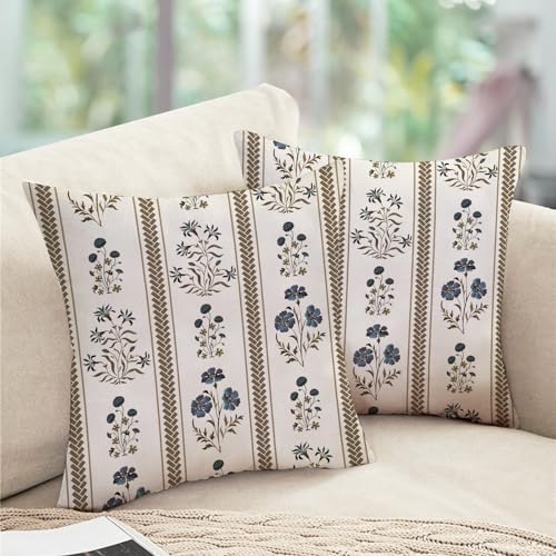Vintage Floral Decorative Throw Pillow Covers 18 x 18 Set of 2