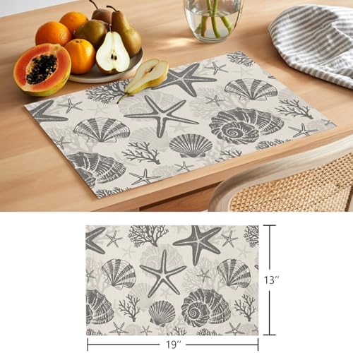 Placemats Set of 8, Grey Coastal Summer Woven Placemat, Linen Place